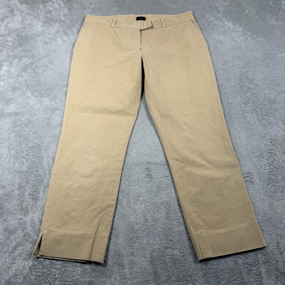 JOSEPH Bing Court Cotton Trouser Women US 8 FR 40 Beige Straight Ankle Split Hem